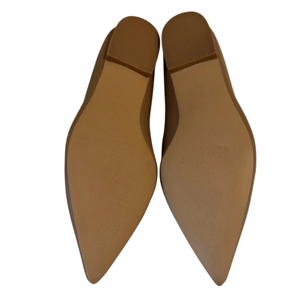 Paolo Tan Chain Loafers Pointed Toe‎ Minimalist Neutral Chic Womens Flats 6.5M